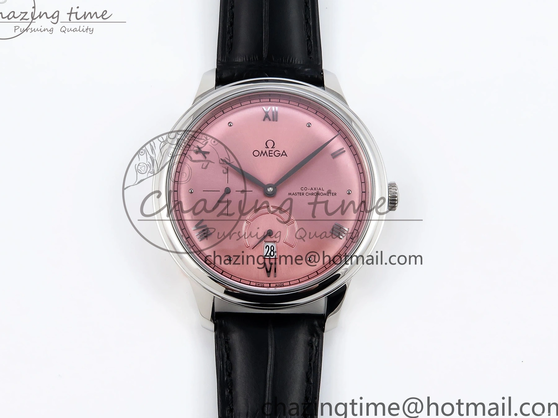0421 AllSeason De Ville Power Reserve SS MKF 1:1 Best Edition Pink Dial on Black Leather Strap 7738